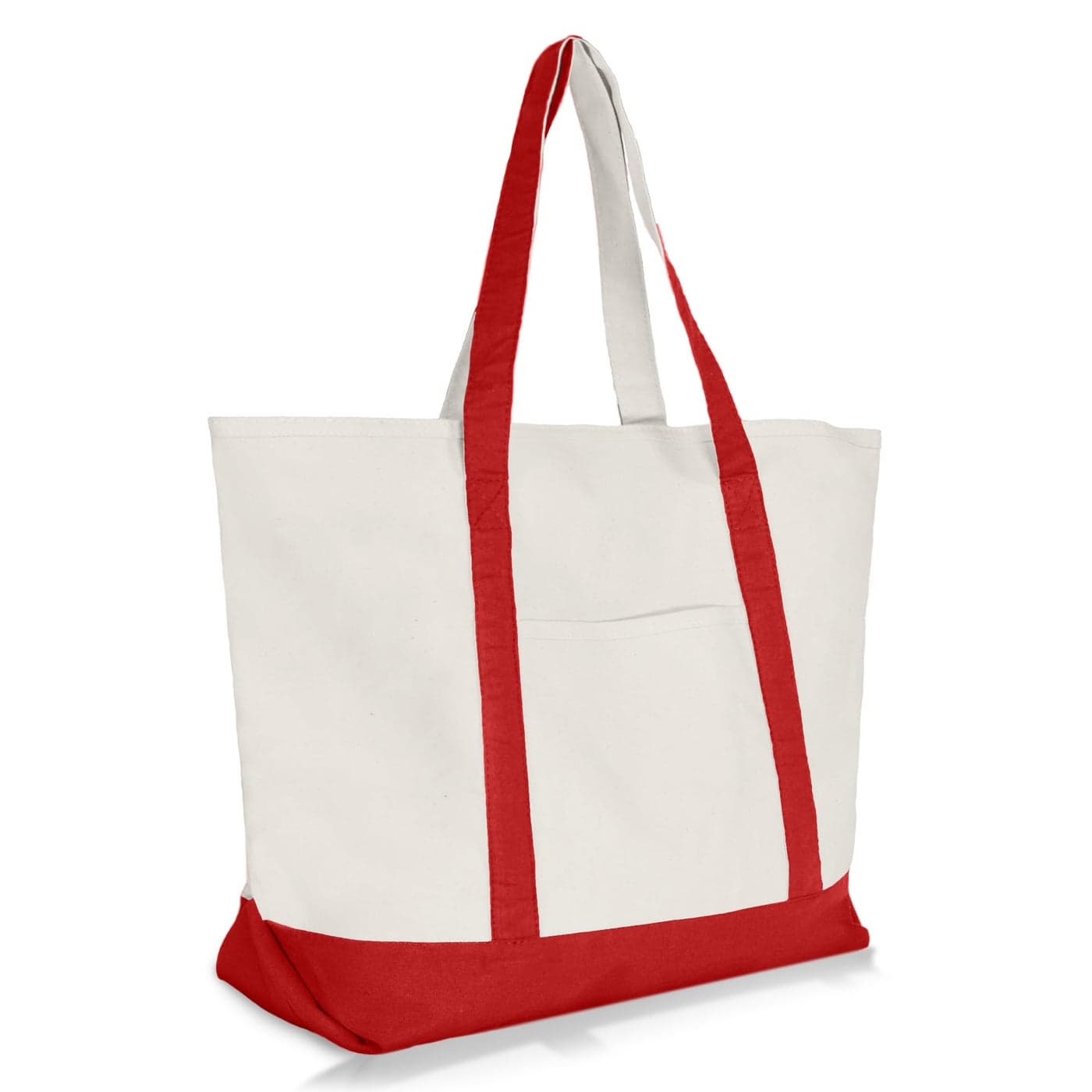 DALIX 22 Large Cotton Canvas Zippered Shopping Tote Grocery Bag in Red
