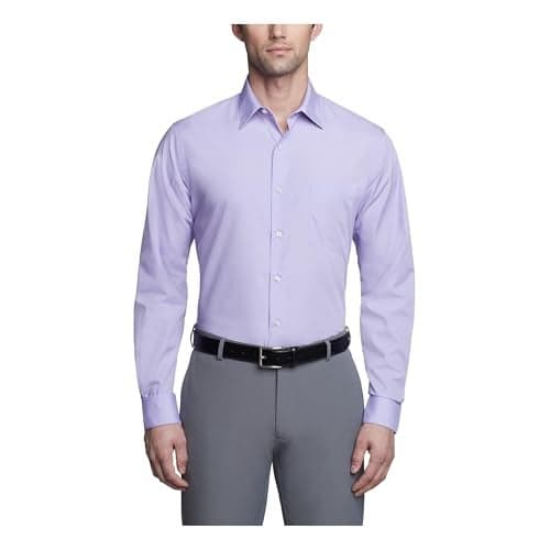 Van Heusen Men's Dress Shirt Fitted Poplin Solid, Lavender, 15" Neck 34"-35" Sleeve