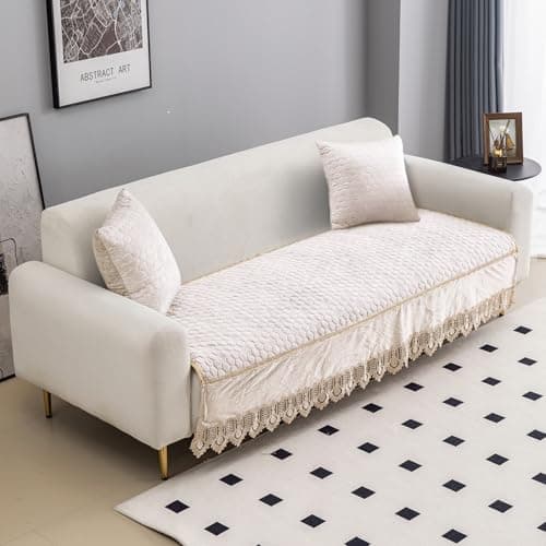 HOKIPO Premium Dutch Velvet Anti Slip Sofa Seat Mat for 3+2 Seater and 1/2/3 Seater Sofa. Make Your Own Sofa Cover Set, Mat Length 90 cm, Beige (NEW-4951-BGE)