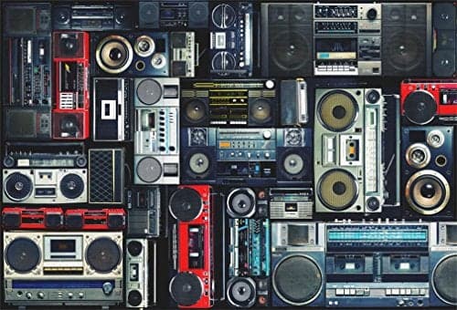 AOFOTO 10x7ft Vintage Wall of Radio Boombox Backdrop Retro 80s Style Photography Background Nostalgic Old-Fashioned Amplifier Music Antique Audio Bass Loudspeaker Photo Studio Props Vinyl Wallpaper