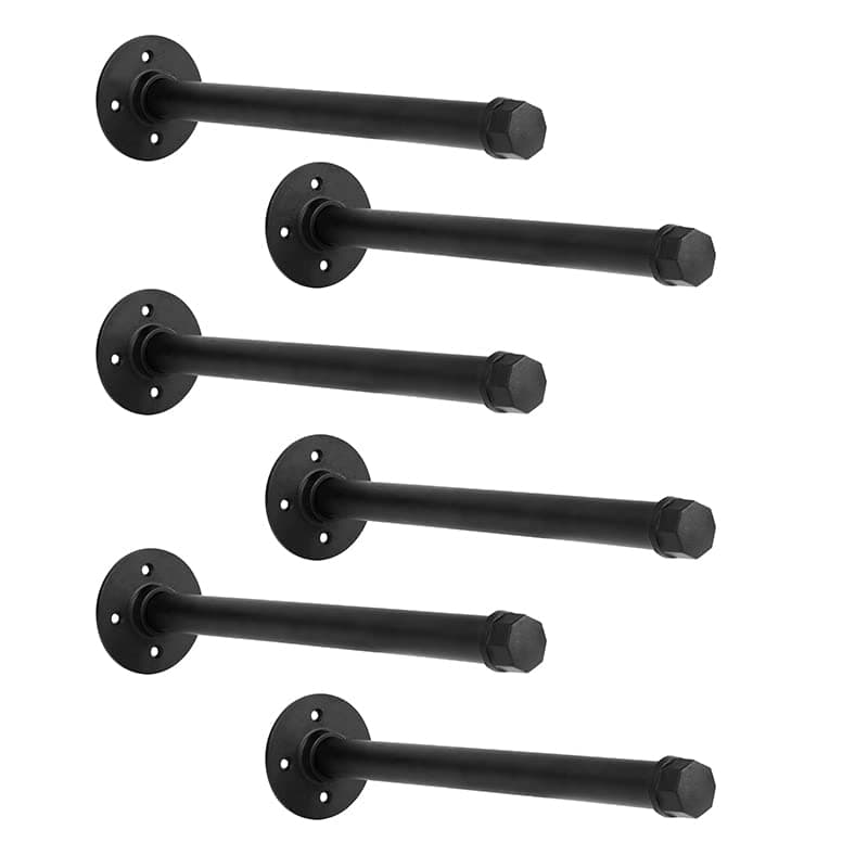 YCCO Industrial Black Iron Pipe Shelf Brackets 10 Inch Wall Mount DIY Shelving Brackets Pipe Decor Wall Rustic Clothing Rack 6 Pack, Hardware Included