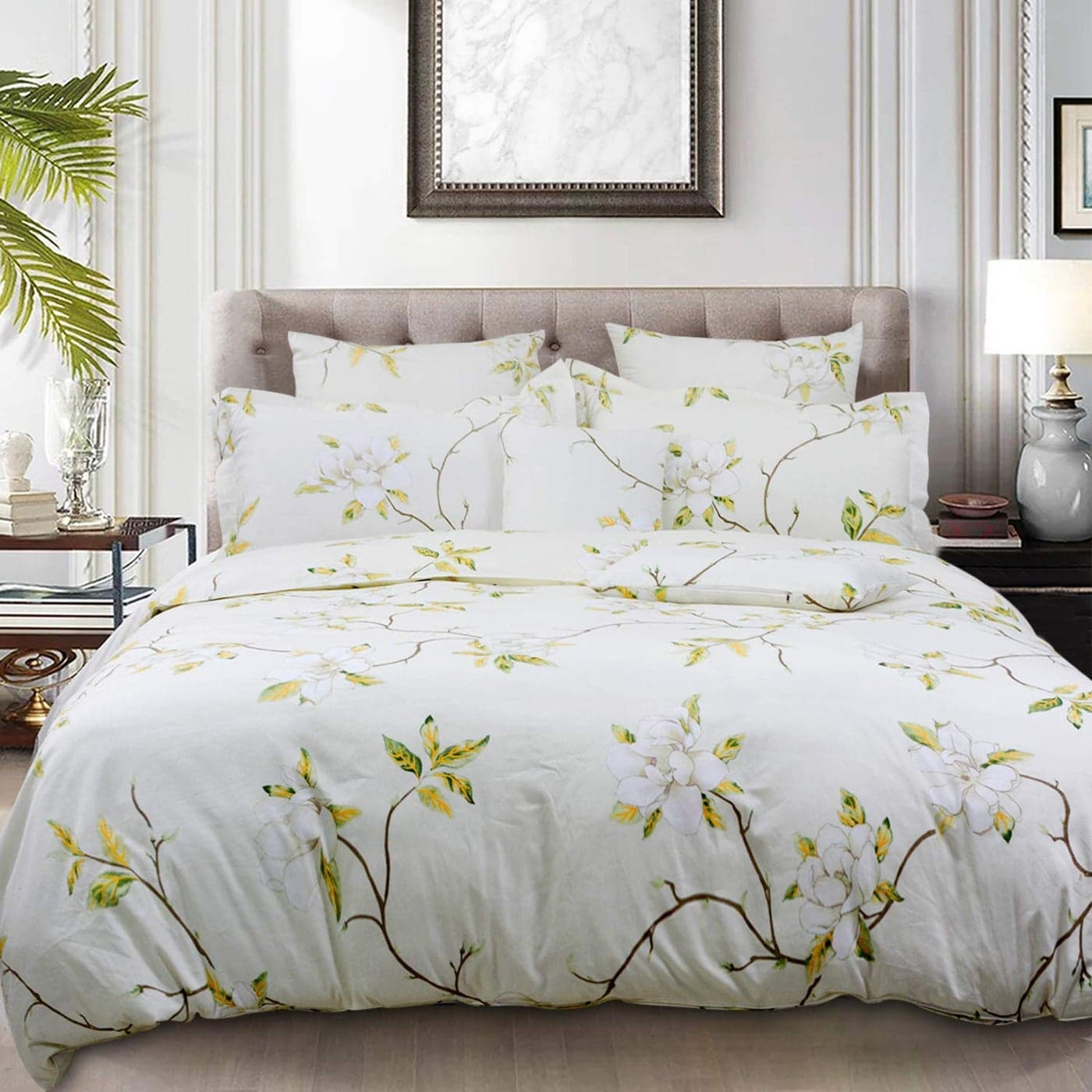 FADFAY White Floral Duvet Cover Set 100 Cotton Farmhouse Bedding with Hidden Zipper Closure 3 Pieces 1duvet Cover 2pillowcasesQueen Size