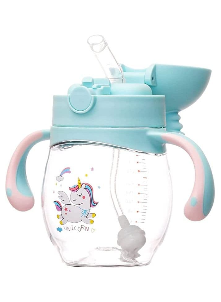 Baby Bottles, Sippy Cup with Flashing Lights, 260ML Kids Water Bottle Toddler Cups Weighted Straw Spill Proof Leak-Proof Removable Handles for Toddlers Fun Gifts Boys (Blue)