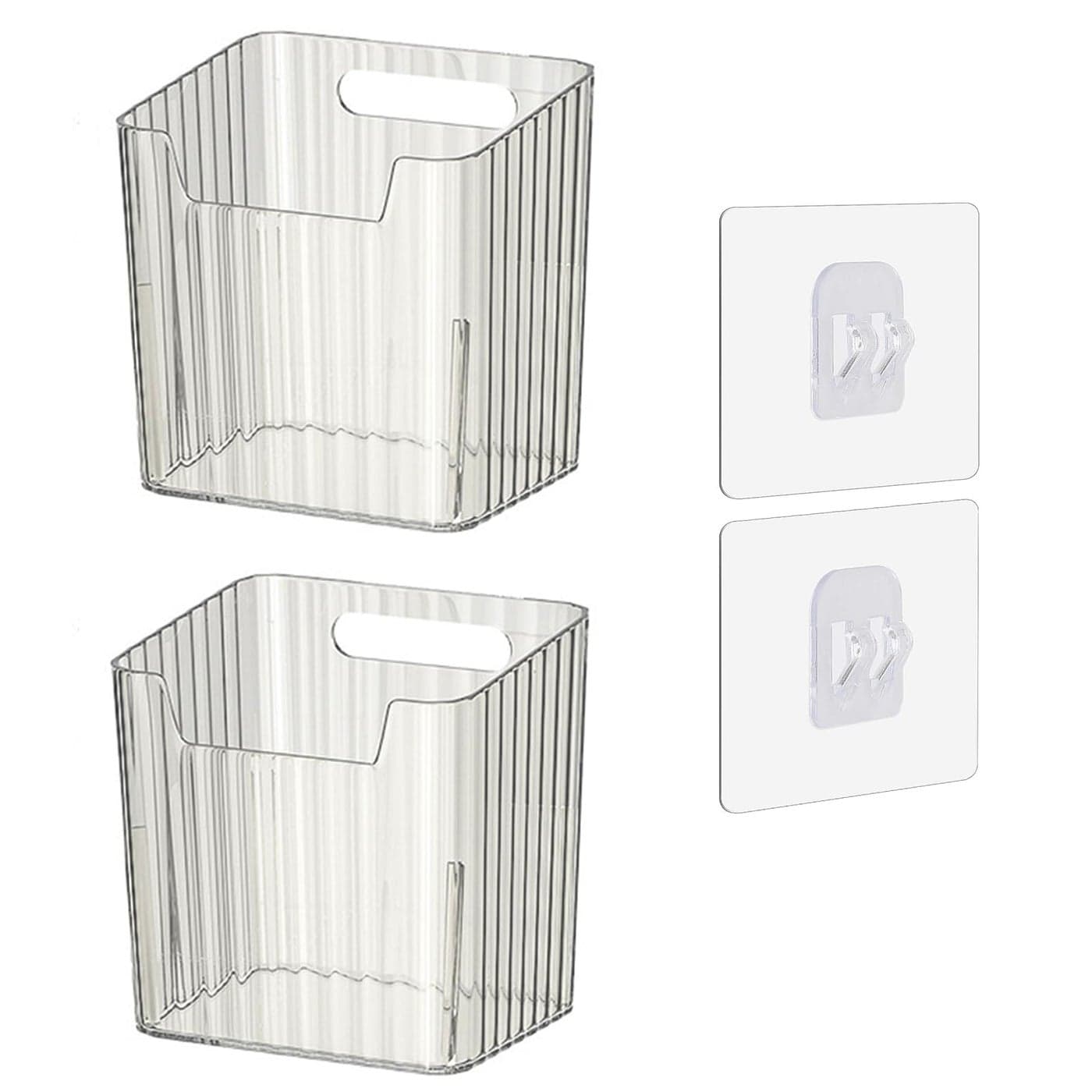 Set of 2 Storage Organizer Bins Wall Mounted Floating Shelves Fridge Organizer Stackable Clear Plastic Storage Bins for Wall Refrigerator Kitchen Bathroom Countertops Pantry BPA Free Clear