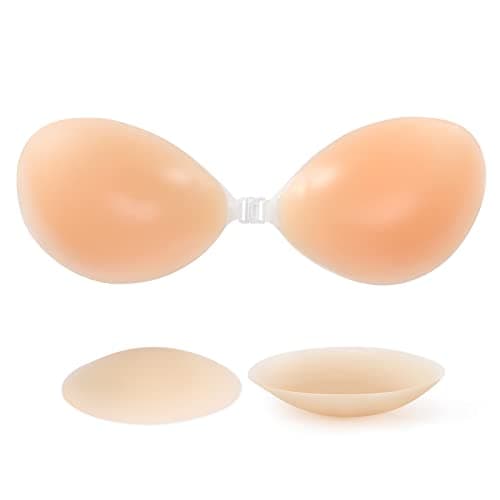 RELIRELIA Women's Sticky Self Adhesive Invisible Strapless Reusable Silicone Push Up Backless Bra, Nude, 30-36A