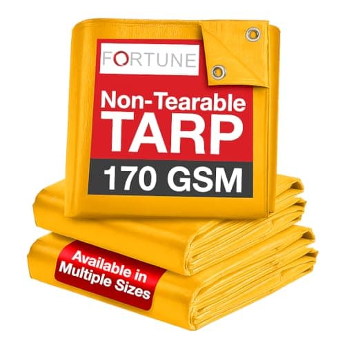 FORTUNE Tarpaulin Sheet Waterproof (9Ft x 6Ft) with 170 GSM, Virgin Material, UV Resistant,Aluminum Eyelets - Laminated, Heavy Duty Tadpatri, Tarpaulin Plastic Sheet for Covering (Yellow)