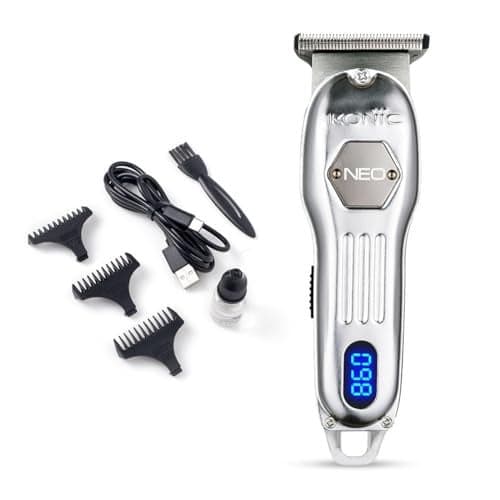 IKONIC Unisex Professional Rechargeable DC Motor Hair Trimmer,Neo For Salon&Home,Cordless,LED Display For Battery Capacity,Charging Reminder,3 Trimmer Guides,Upto 3 Hours Of Continuous Use - Silver