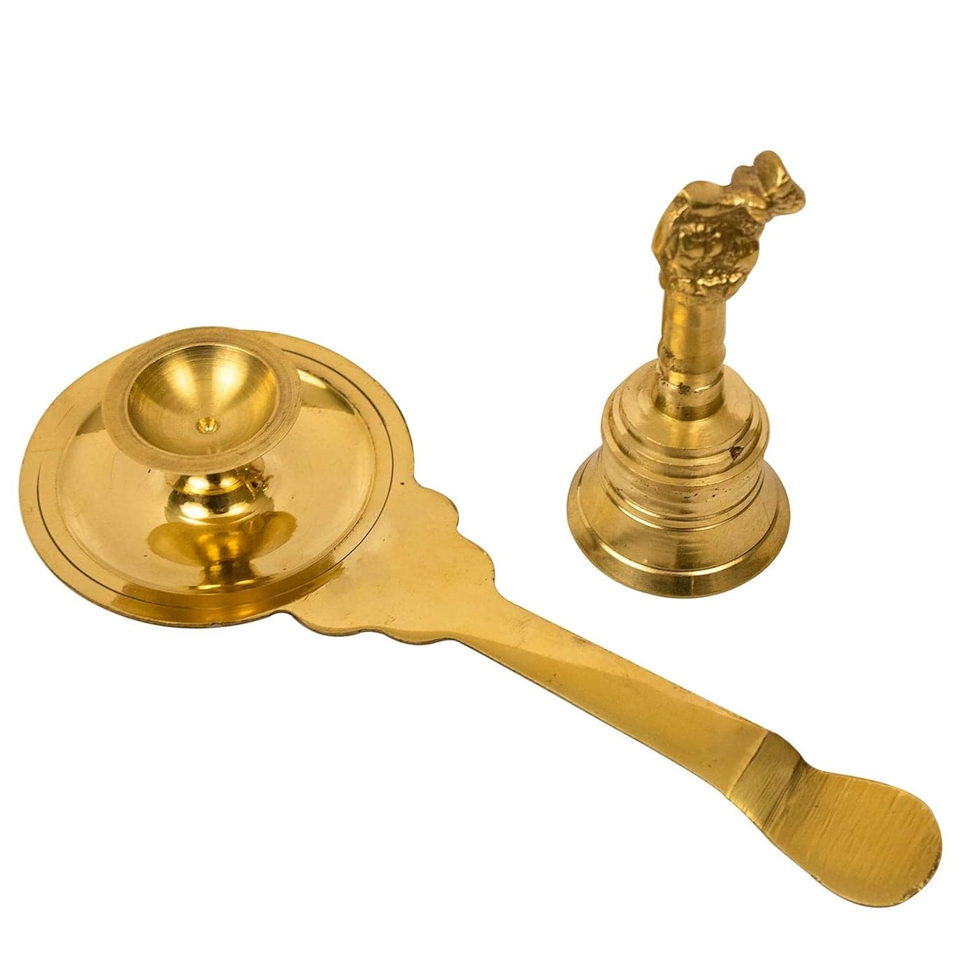 Spillbox Traditional Puja Pooja Combo of Brass Kapoor Karpoor Diya Deepam Burner Brass Karpuram Arati Arathi Aarti Arti Nandi BellGandi for Puja GB Set