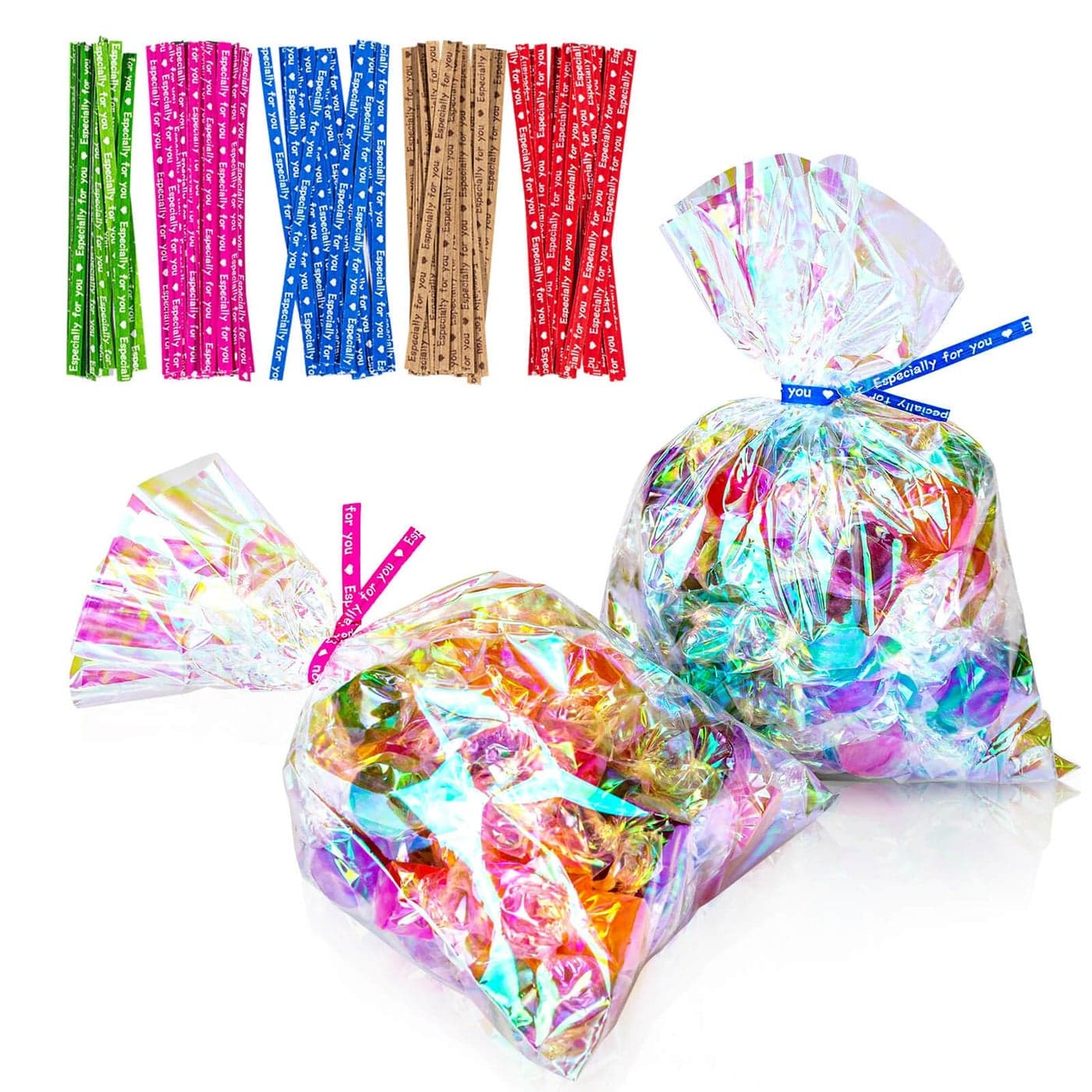 Cherodada Cellophane Treat Bags 5x7 Inch Iridescent Cellophane Bags with Twist Ties Celebrations Baby Showers Weddings Birthday Party Gift WrappingPack of 100