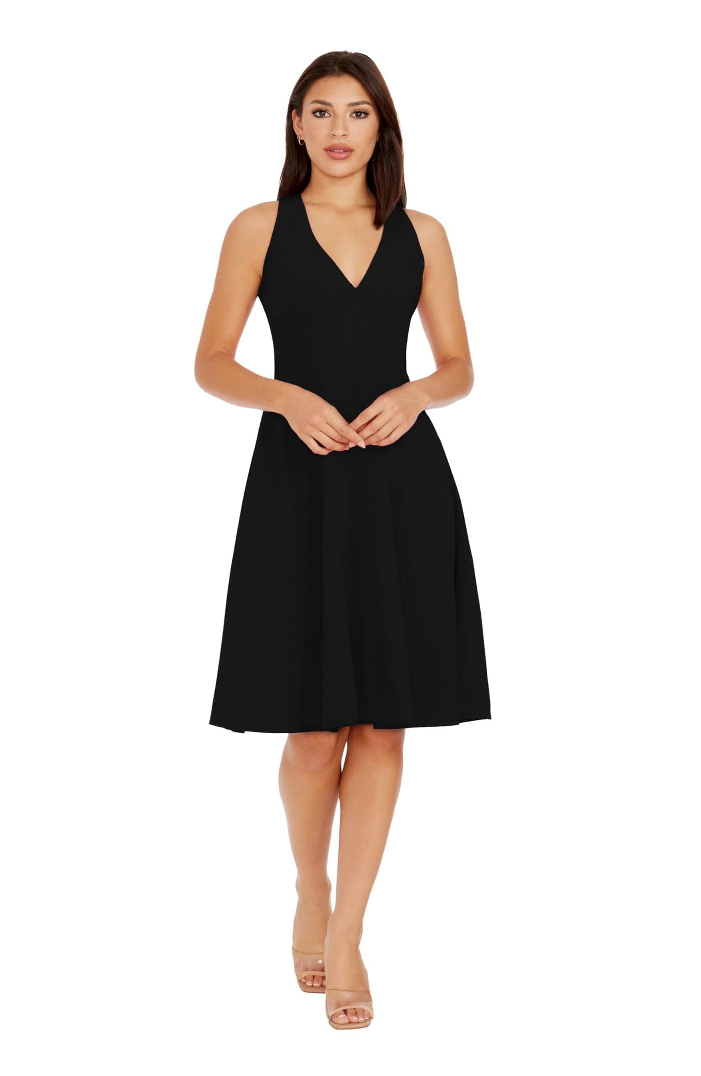 Dress the Population Womens Catalina Solid Sleeveless Fit & Flare Midi Dress, Black, Small US