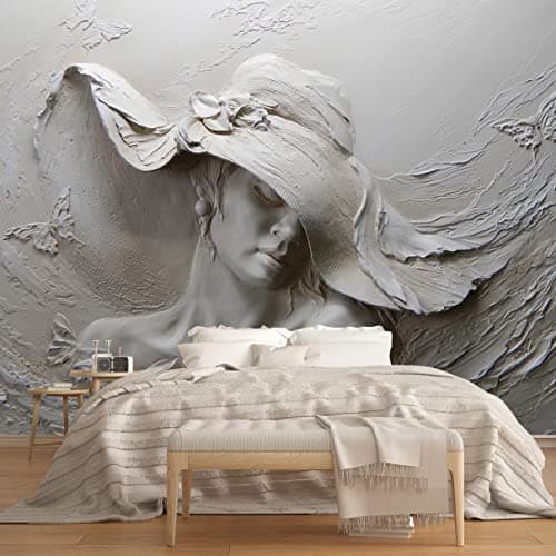 MFWFM Art Wallpaper 3D Illusion Woman Face Relief Mural Wallpaper for Bedroom Living Room TV Background (Not Peel n' Stick)