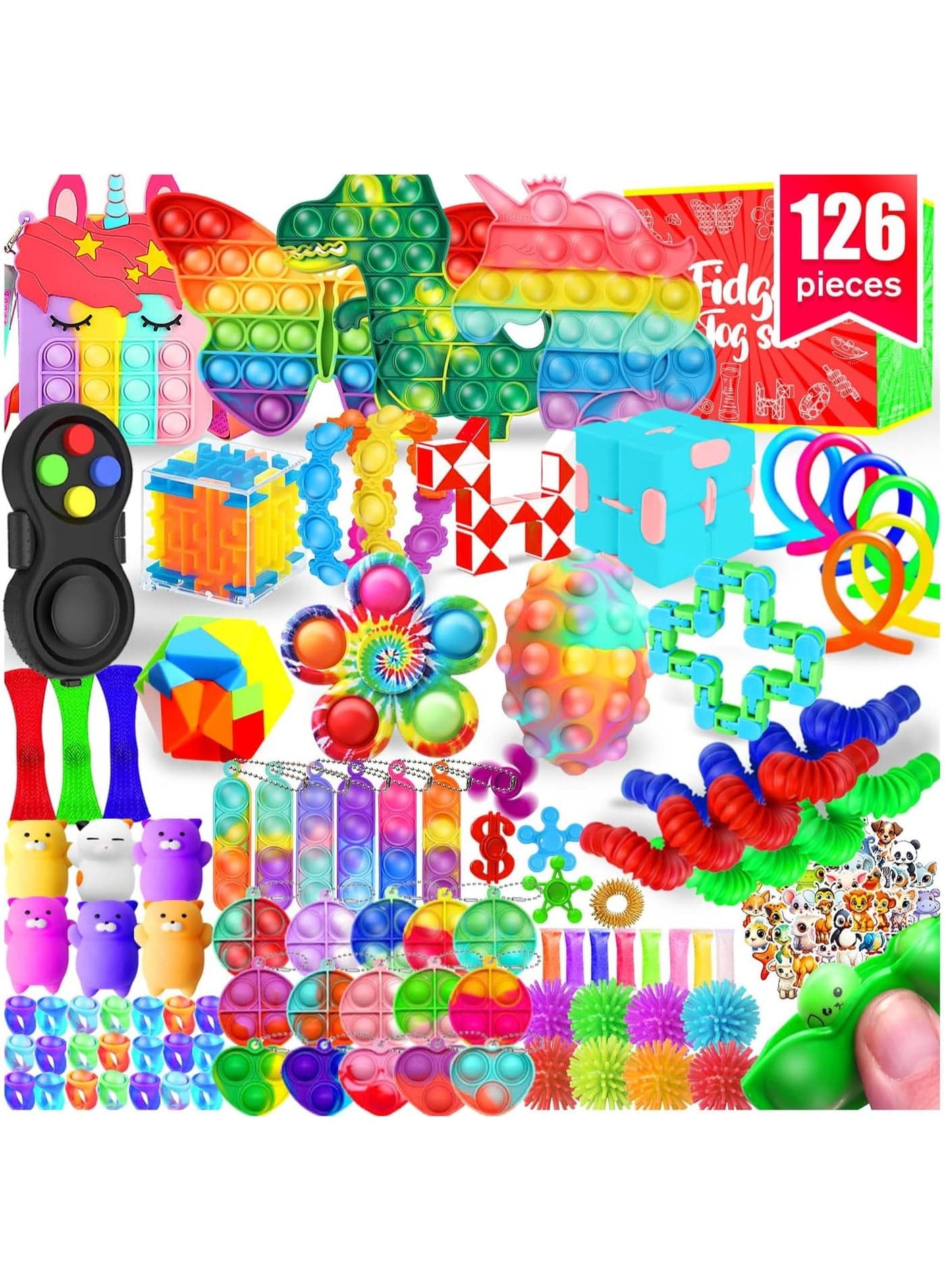 Fidget Toys, 126 Pack Sensory Toys Set Party Favors Kids Children, Classroom Treasure Box Chest Prizes Pinata Stuffer Gifts Small Mini Bulk Toy Carnival Stocking Stuffers (126 Pack Random)
