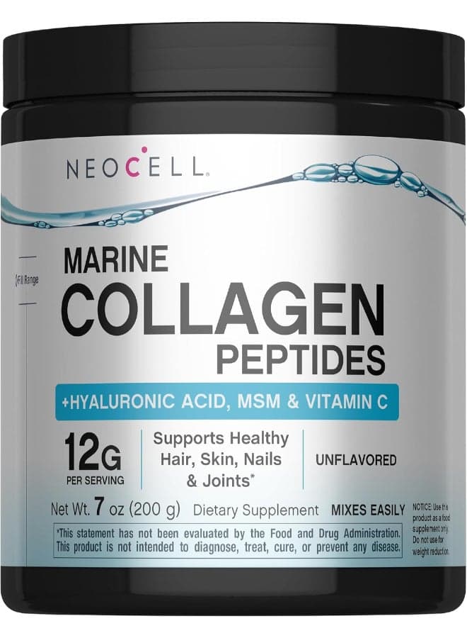 Neocell Marine Collagen Powder Unflavoured 200g | with Hyaluronic Acid, MSM & Vitamin C 200 | Support Healthy Hair - Skin - Nails - Joints | 12g Collagen - 15 Servings