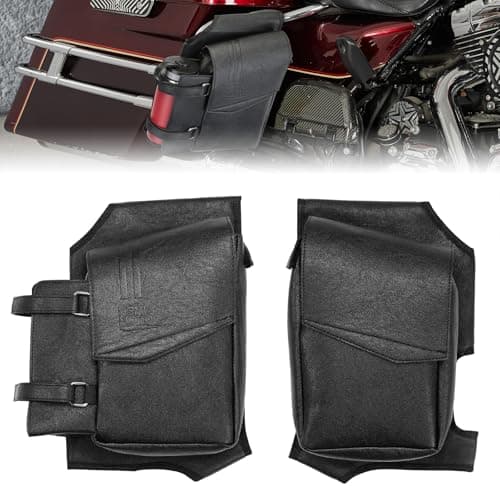 KEMIMOTO Side Saddlebag Guard Bag Organizer with Water Bottle Holder Faux Leather Compatible with Touring Road King Electra Glide Road Glide models Left Right