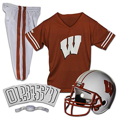 Franklin Sports NCAA Wisconsin Badgers Kids College Football Uniform Set - Youth Uniform Set - Includes Jersey, Helmet, Pants - Youth Medium