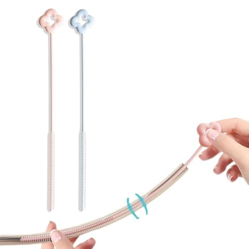 2Pcs Silicone Straw Cleaner Brushes Reusable Brush for Clearing Glass Long Straw Cleaning Brush Non-Slip Handle Soft and Bendable
