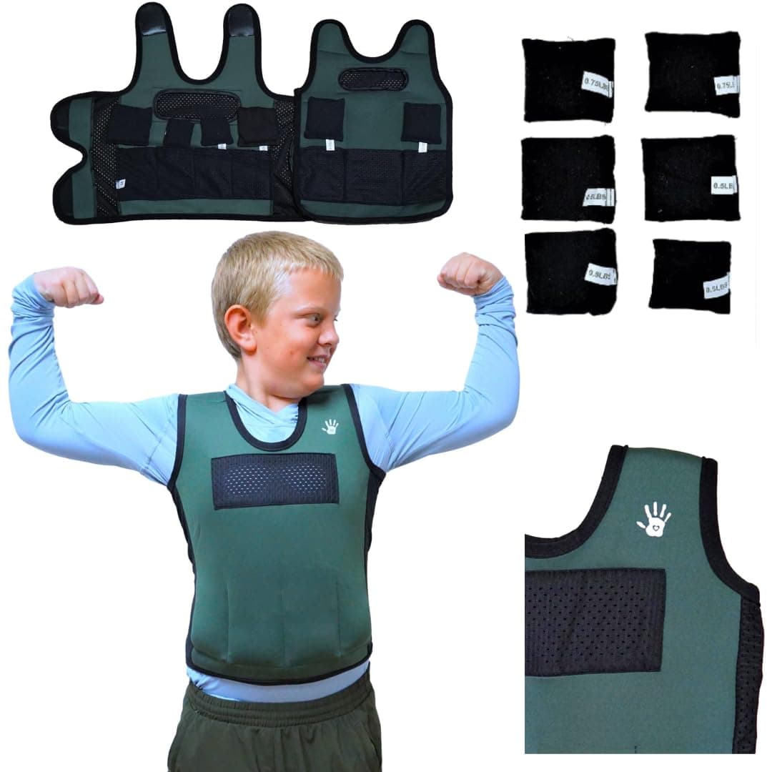 Weighted Vest for Kids Adjustable Compression Vest Large Ages 10 with 6 Removable Weights Breathable Snug Fit Design for Sensory Play