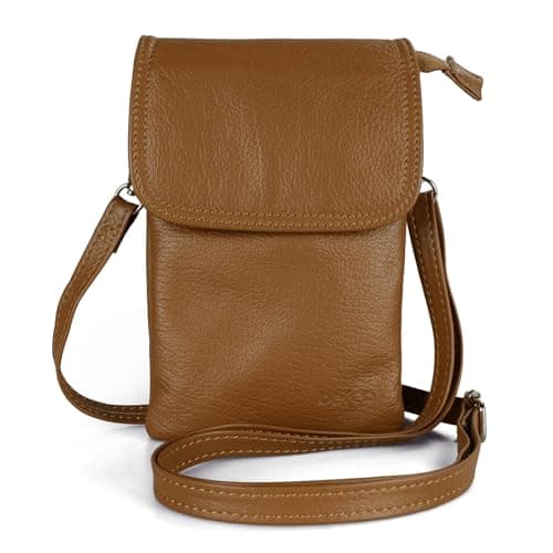 befen Leather Cell Phone Crossbody Wallet Purses and Handbags Smartphone Trendy Travel Cross Body Bags for Women - Fit iPhone 14 Pro Max, Cognac Brown