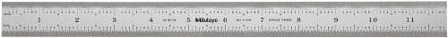 Mitutoyo 182-126, Steel Rule, 12"/300mm ( 1/50, 1/100", 1mm, 0.5mm), 3/64" Thick X 1" Wide, Satin Chrome Finish Tempered Stainless Steel