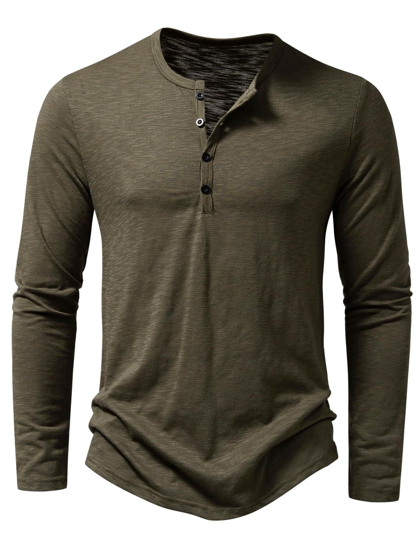 PARKLEES Men's Casual Stretchy Long Sleeve Henley T-Shirt Front Placket Muscle Workout Athletic 4 Buttons Tee Tops Army Green Small