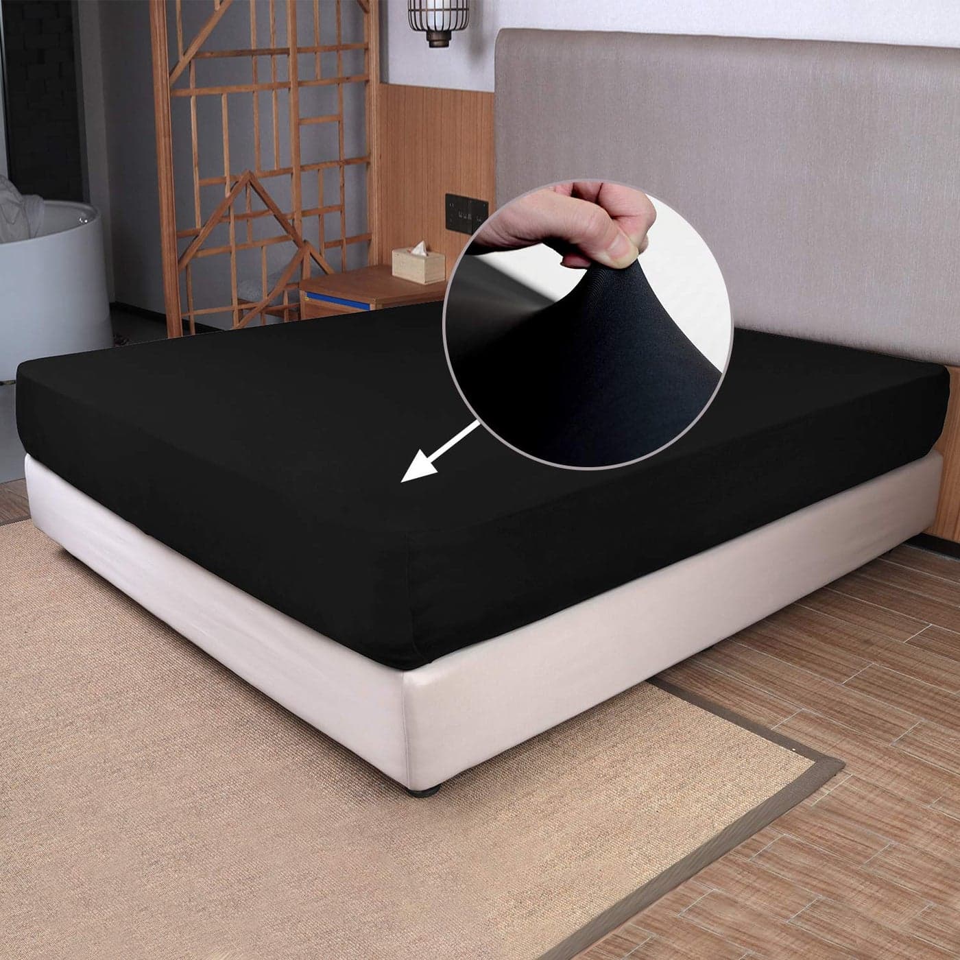 Full Size Fitted Sheet Only 4Way Stretch Knit Snug Fit Wrinkle Free Stay in Place No More Slipping Off for Mattress Soft Comfortable Black Full