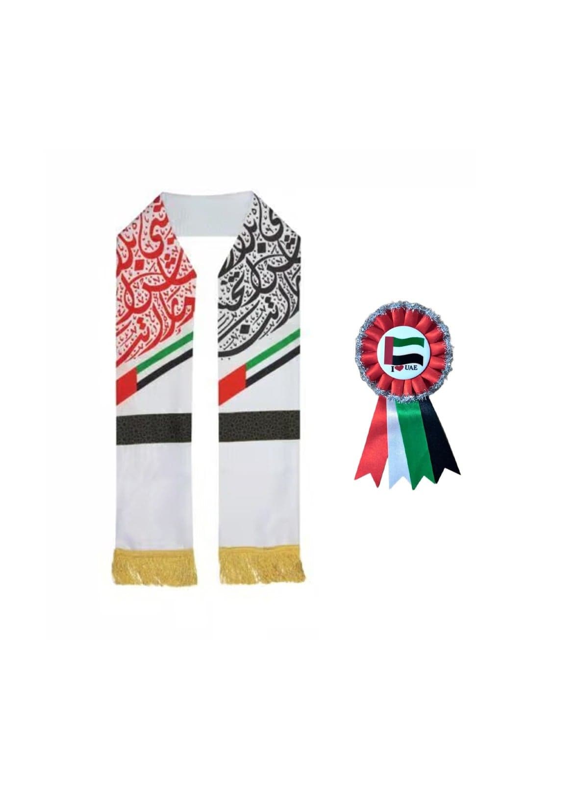 Pack of 2 UAE National Day Scarf and Rosette Combo for Kids - Perfect for National Day Parades, Festivals, and Events - Comfortable Fabric for All-Day Wear