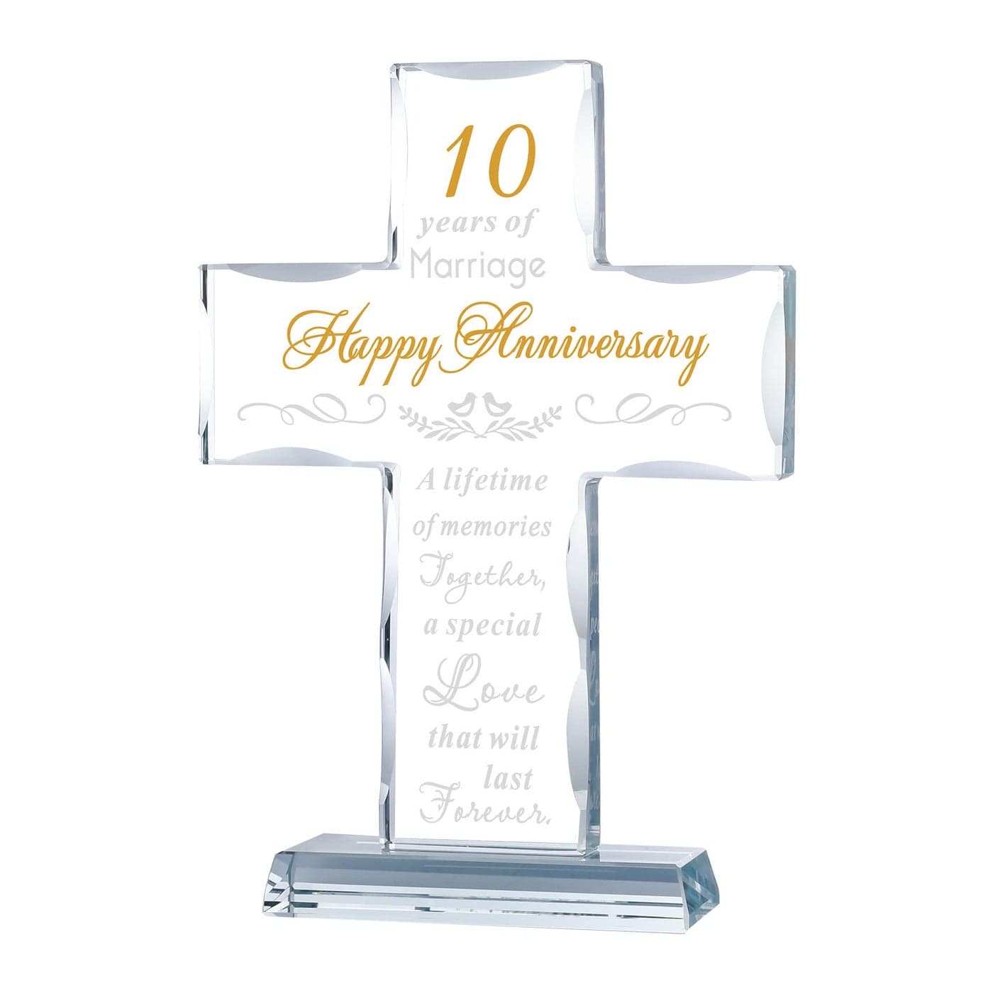 YWHL Happy 10 Year Anniversary Glass Cross Gifts for Wife 10th Wedding Anniversary Religious Gifts for Couple Home Party Decoration
