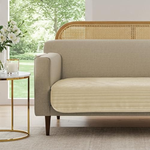 Urban Space 1 Seater Quilted Velvet Sofa Cover Mat, Easy Care & Machine Washable Sofa Cover, Velvet Sofa Seat Mat for Couch for Living Space (1 Seater - Beige)