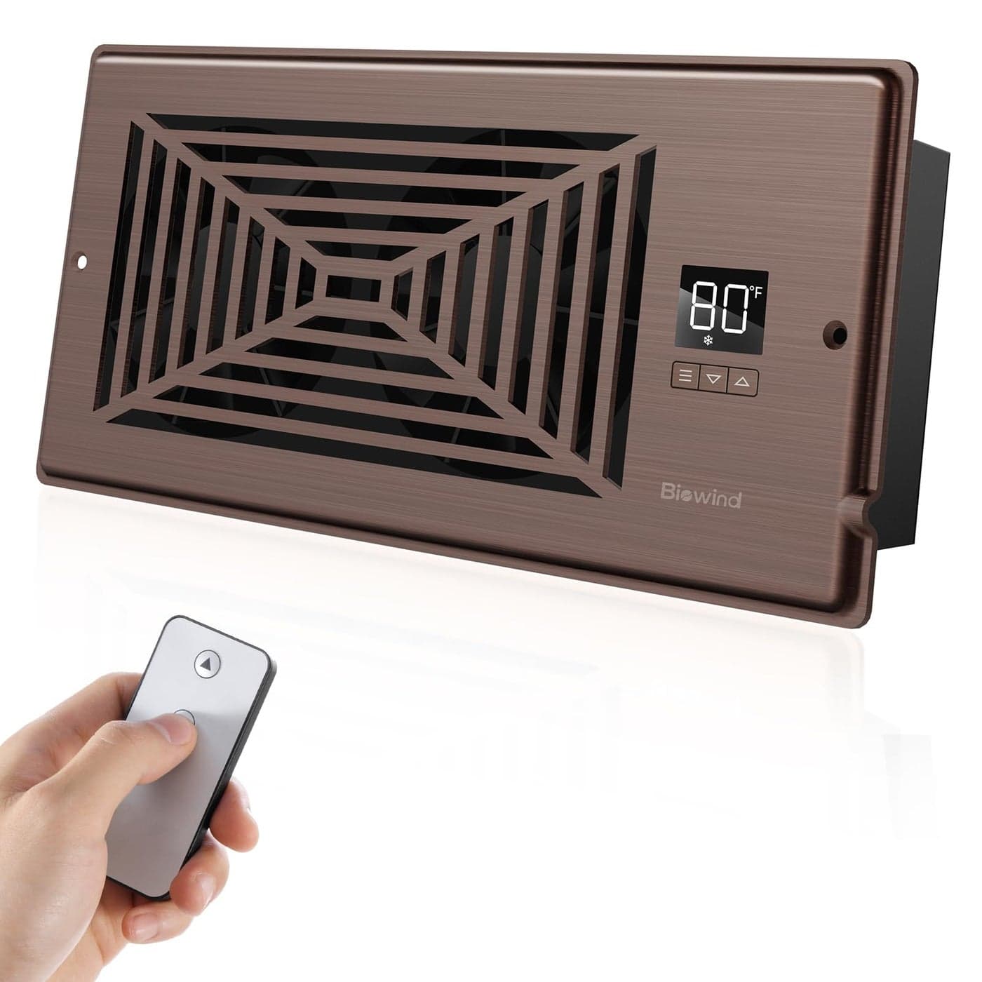 BIOWIND Quiet Register Booster Fan Fits 4 x 10 Register Holes 10Speed Smart Heating Cooling AC Vent Fan with Remote Control and Thermostat Control Bronze