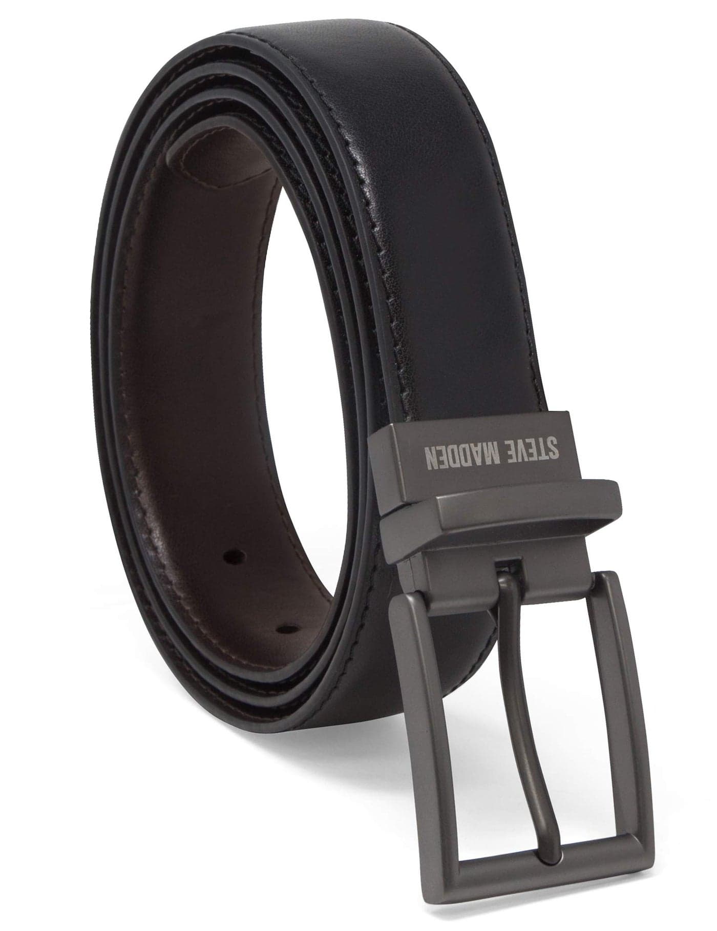 Steve Madden Reversible Men's Dress Casual Every Day Leather Belt, Black/Brown (Smooth), 40