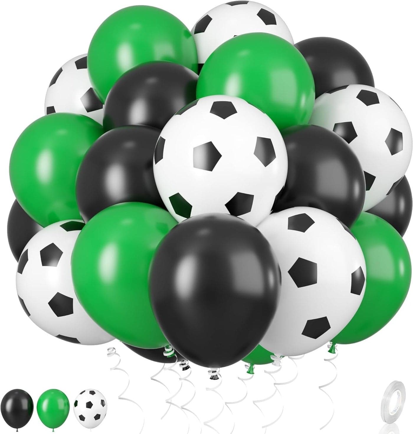 Atpata Funky 30pcs. Football Theme Latex Balloons - Foot Ball Theme Balloons for Kids Sports Themed Birthday Party Decor and Goal theme Celebrations (Green & Black Football Kit)