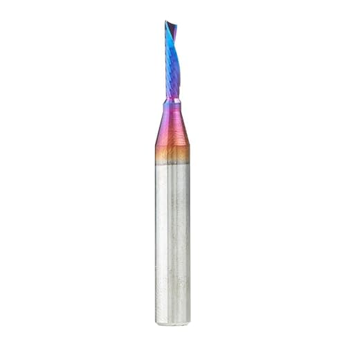 Amana Tool Spektra Coated Solid Carbide CNC Spiral Single O-Flute Router Bit for Plastic Down-Cut, 51511-K, 1/8 D x 1/2 CH x 1/4 SHK x 2 Inch L