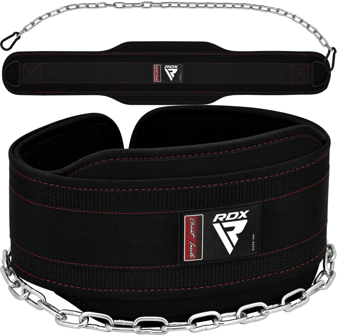 RDX Dip Belt for Weight Lifting, Heavy Duty 36 Inch Adjustable Steel Chain, Dipping Belt Chin Pull Ups Gym Training Bodybuilding Powerlifting Fitness Workout, 6” Padded Neoprene Back Support Men Women
