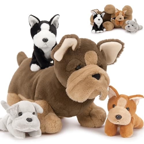 MorisMos French Bulldog Stuffed Animal with Babies18 Mommy Stuffed Dog Push with Puppy Toys for Kids4Pcs Realistic French Bulldog Toys for Girl BoyPug Toy Gift for Birthday Christmas