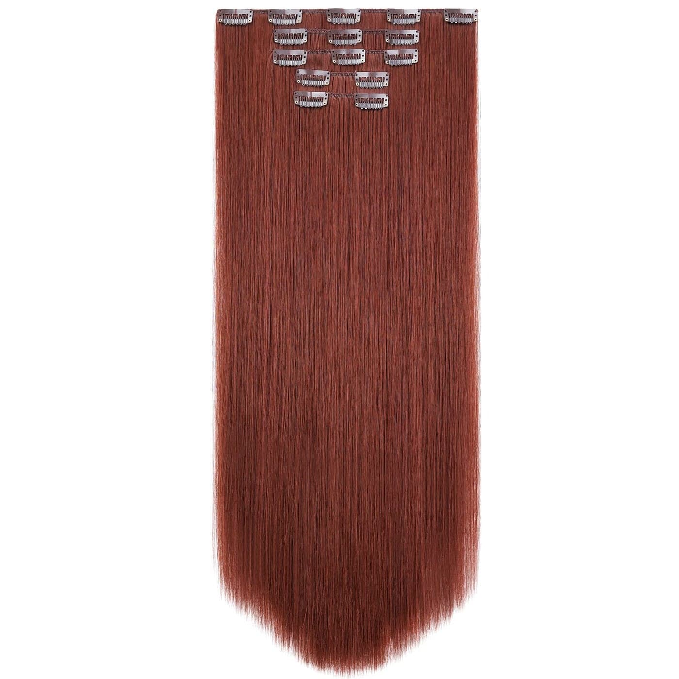 HSPJHTM Clip Hair Extensions Auburn Hair Extension Clip In Hair Extension for Women Halloween 22 Synthetic hair extention 5PCS Dark Rred Straight Thick Hair Pieces Full Head
