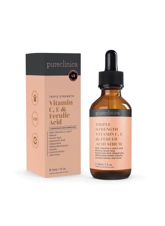 Triple Strength Vitamin C, E & Ferulic Acid Serum (w/ Retinol & double weight Hyaluronic Acid) – 30ml / 1 fl oz.