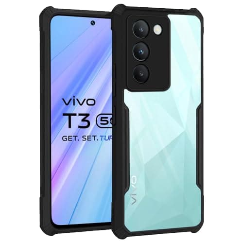 TheGiftKart ShockProof Crystal Clear Back Cover Case for Vivo T3 5G / Y200e | 360 Degree Protection | Protective Design | Transparent Back Cover Case for Vivo T3 / Y200e (PC & TPU, Black Bumper)