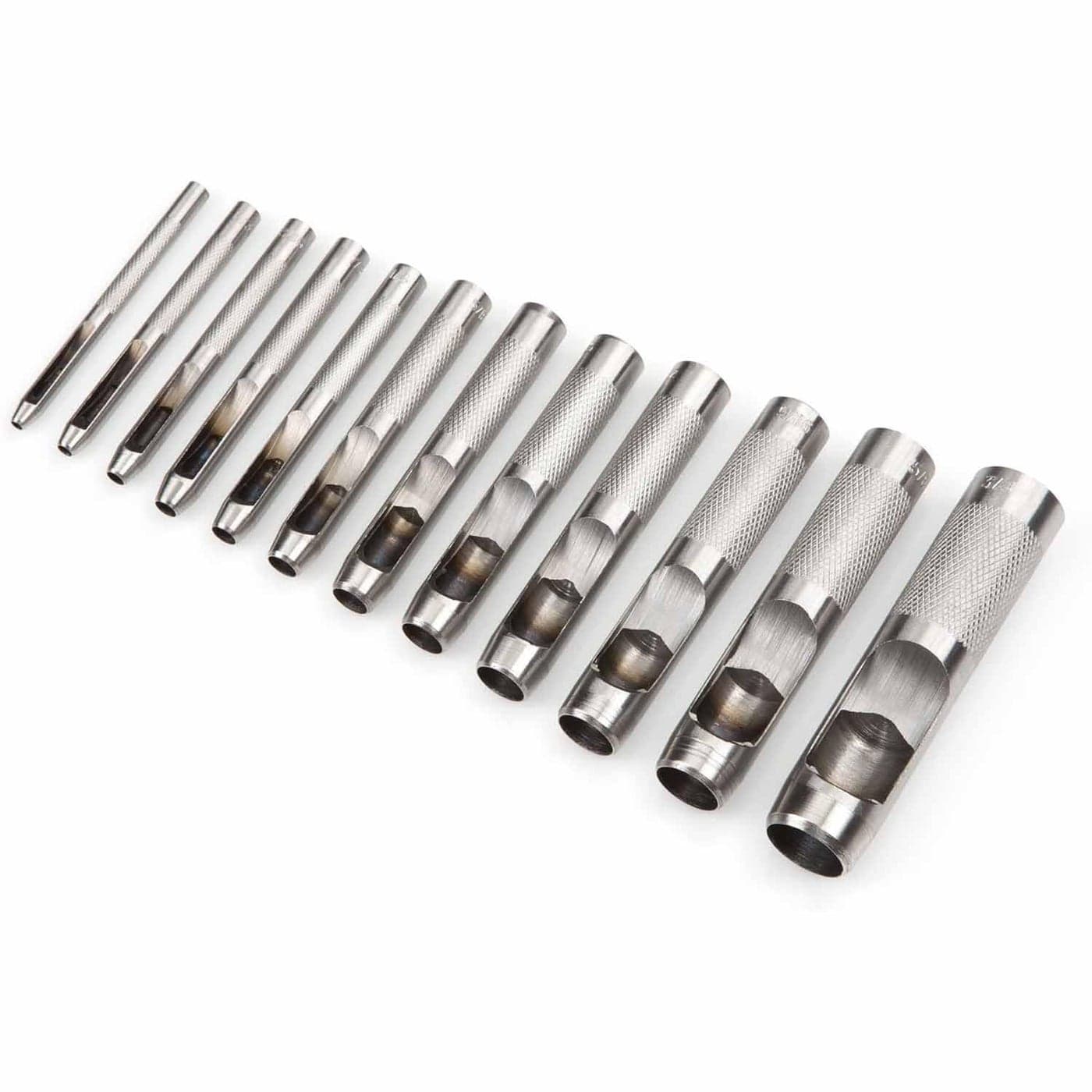 UpToDateTools 12Pcs Round Steel Hollow Punch Set 3mm to 19mm Leather Craft Hollow Hole Punch Tools For Leather Watch Band Gasket Belt Shoe Etc