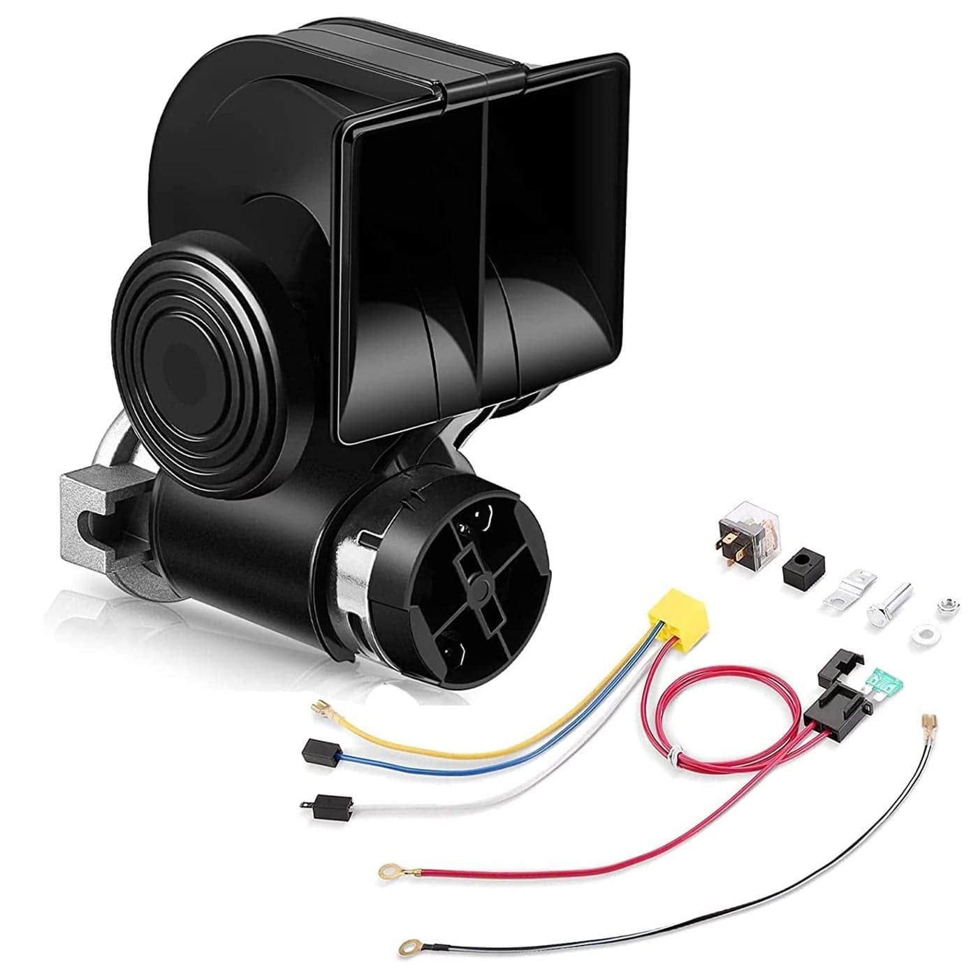 HK Train Horn Air Horn for Truck 12V 150DB Snail Electric Train Horn with Automotive Relay and Wiring Harness for Any 12V Vehicles Trucks Motorcycle Black