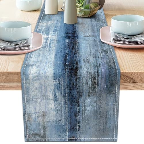 Blue Grey Long Table Runners Modern Art Farmhouse Linen Table Runners Dresser Scarves Retro Rustic Style for Party Kitchen Dining Table Coffee Holiday Party Decor (13"x108")