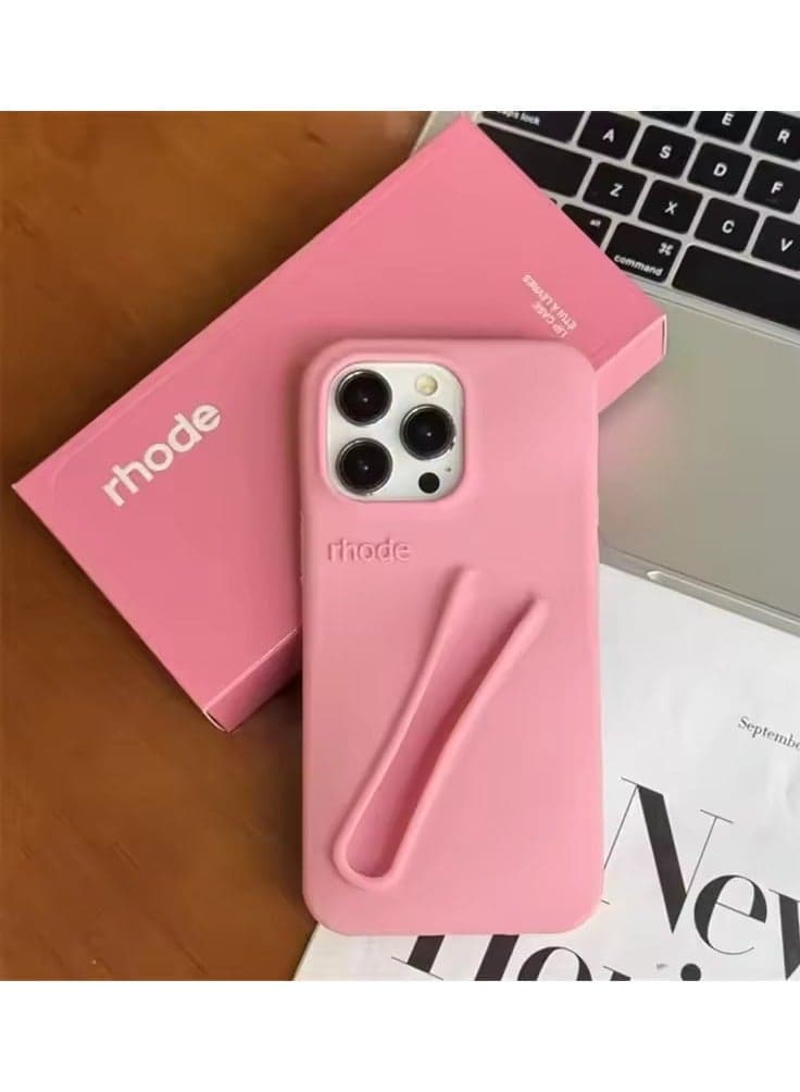 iPhone 16 Pro Max Silicone Case Lip Holder for Cell Phone, Lip Gloss Adhesive Sleeve for Phone, Lip Holder Stick-on Phone Case, Back Stick On Holder for iPhone Phones (Light Pink)