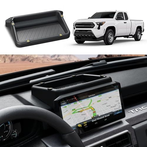 HOUCLEMIC Dashboard Behind Screen (8-Inch) Storage Box for 2024 2025 Toyota Tacoma & 2025 4runner Accessories, Center Console Organizer Tray with Anti-Slid Pad for 4th Gen Tacoma (8 Inch Screen only)