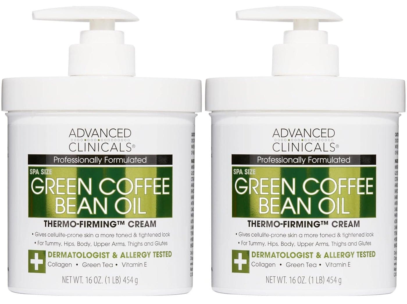 Advanced Clinicals Thermo Firming Green Coffee Bean Moisturizer Body Cream Anti Cellulite Caffeine Firming Lotion For Legs Arms Body Skin Care Products Aging Skin Tightening Cream 2Pack