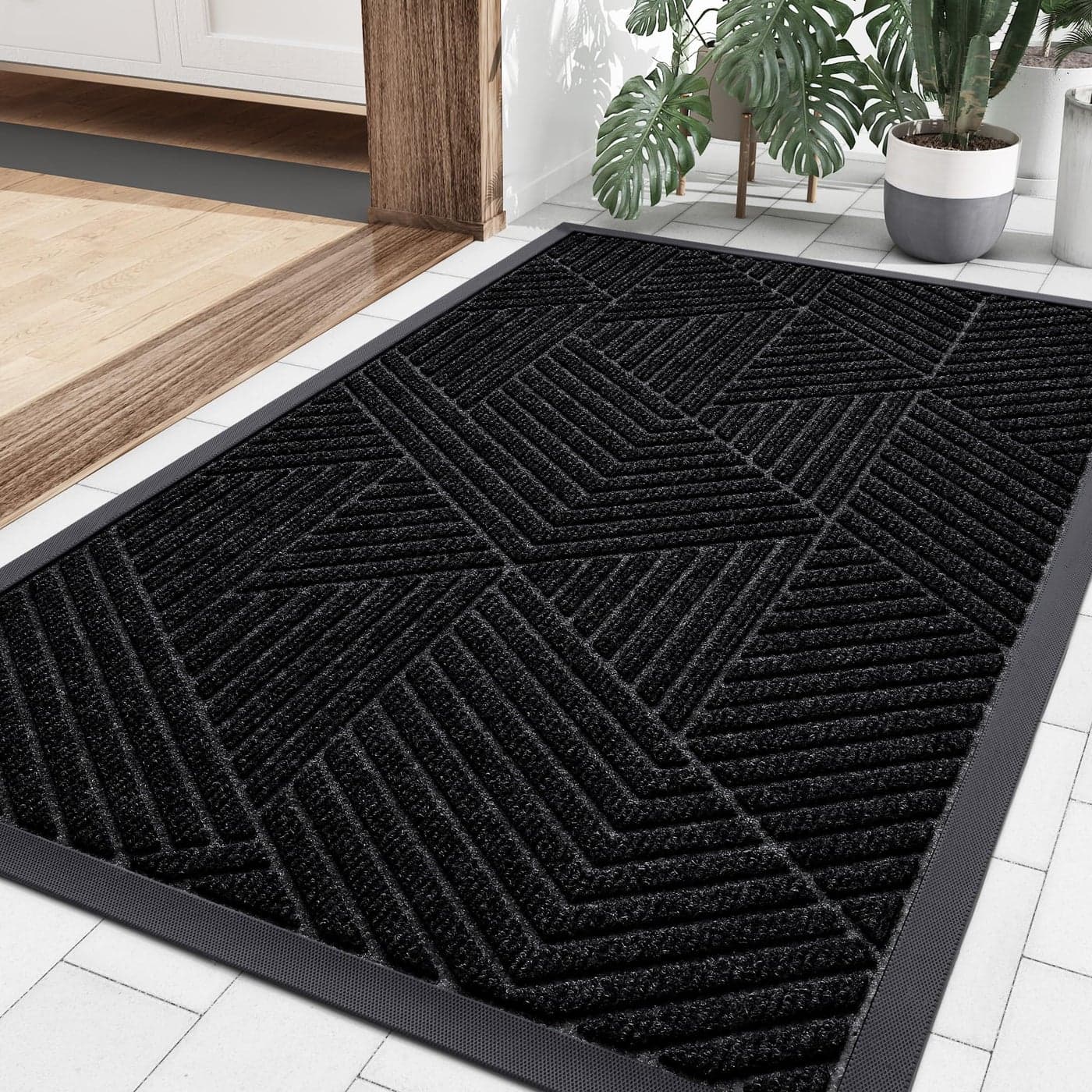 Smiry Front Door Mat Outside Entrance Heavy Duty Sturdy Natural Rubber Doormat Trap Dirt and Moisture Easy Clean Low Profile Welcome Floor Mats for Indoor Outdoor Entry 36x24 Inch Black