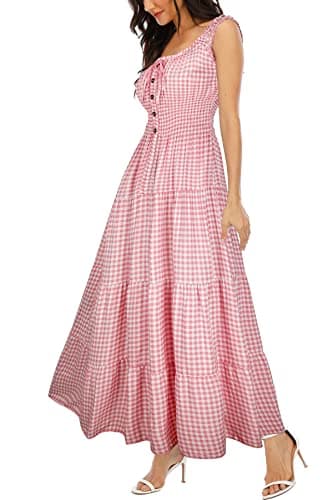 OSTOO Women's 2025 Summer Boho Floral Print Tiered Casual Flowy Long Maxi Dress(Pink,XL)