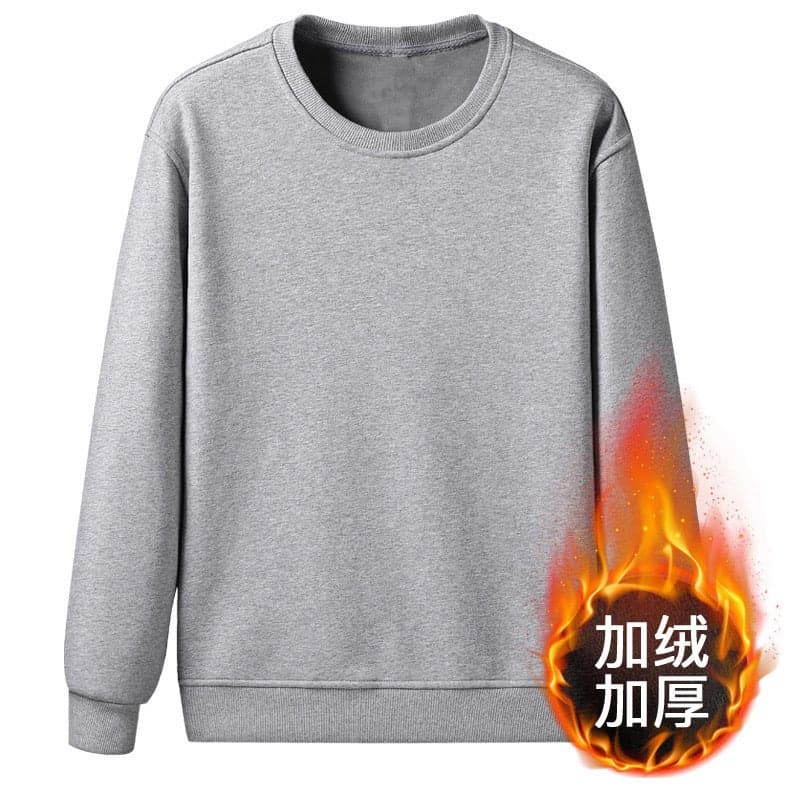 Solid Color Velvet Sweatshirt Men'S Hooded Trendyy Thickeneded Autumn New Warm Pullover Hat Round Neck Top Korean Style Winter
