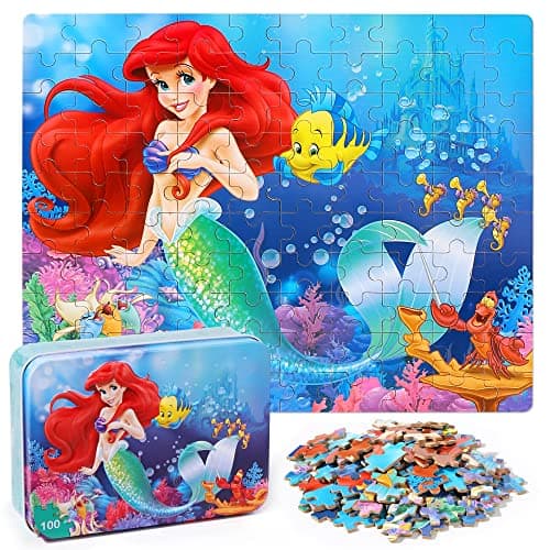LELEMON Pretty Puzzles for Kids Ages 4-6,100 Piece Puzzles for Kids Ages 4-8,Educational Jigsaw Puzzles in a Metal Box,Childrens 100 Piece Puzzle Games Puzzle Toys for Girls and Boys