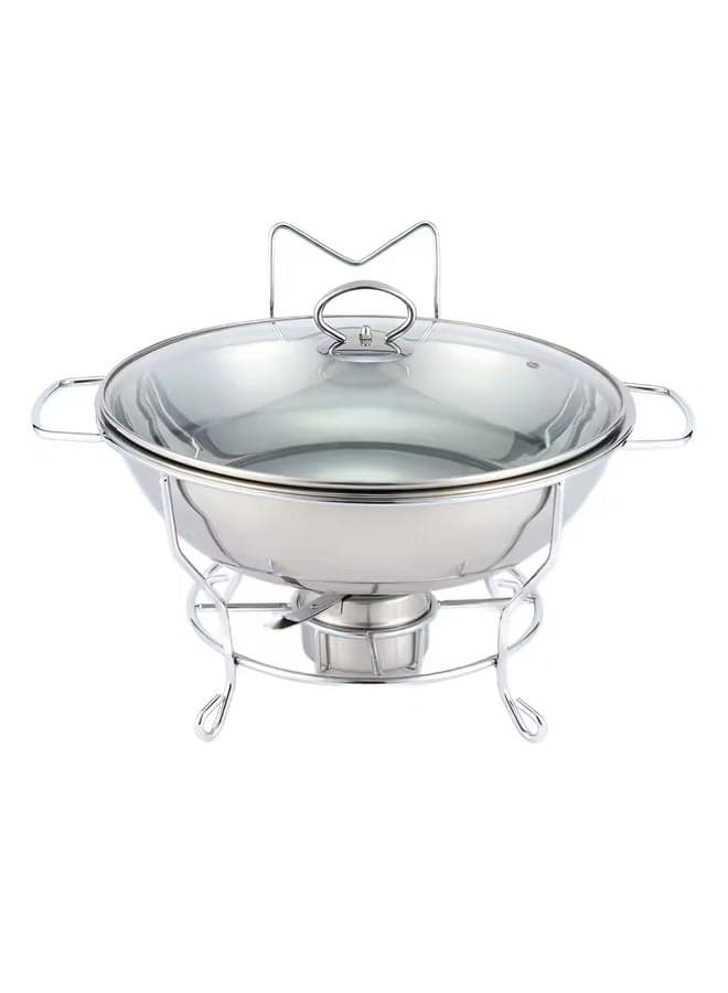 Stainless Steel Round Buffet Chafing Dish with Tempered Glass Lid and Stand Food Warmer for Hotel Catering and Restaurant Service 6.0 Litre