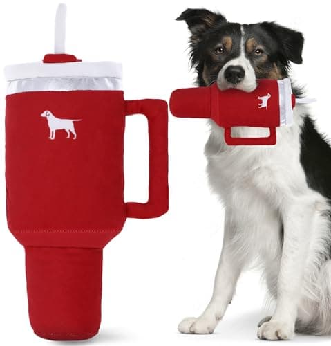 PUPROAR Pup Cup Tumbler Dog Toy Cute Girl Dog Toys and Birthday Gift Soft Plush Squeaky Toy for Puppies Ruby Red