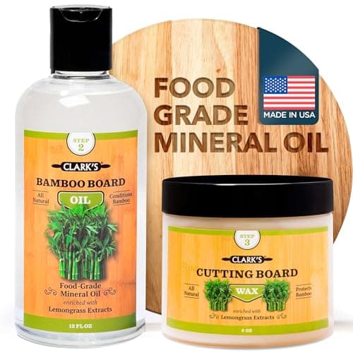 CLARKS Food Grade Mineral Oil 12oz and Carnauba Wax 6oz Set 100 Natural Butcher Block Oil and Cutting Board Wax Food Safe Beeswax and Wood Cutting Board Oil with Lemongrass Extract